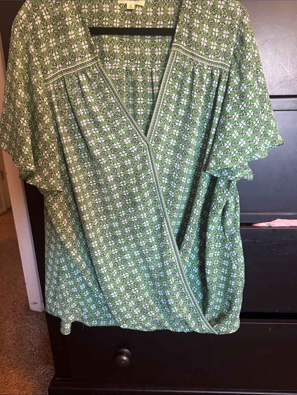 Max Studio Green Floral Wrap Blouse